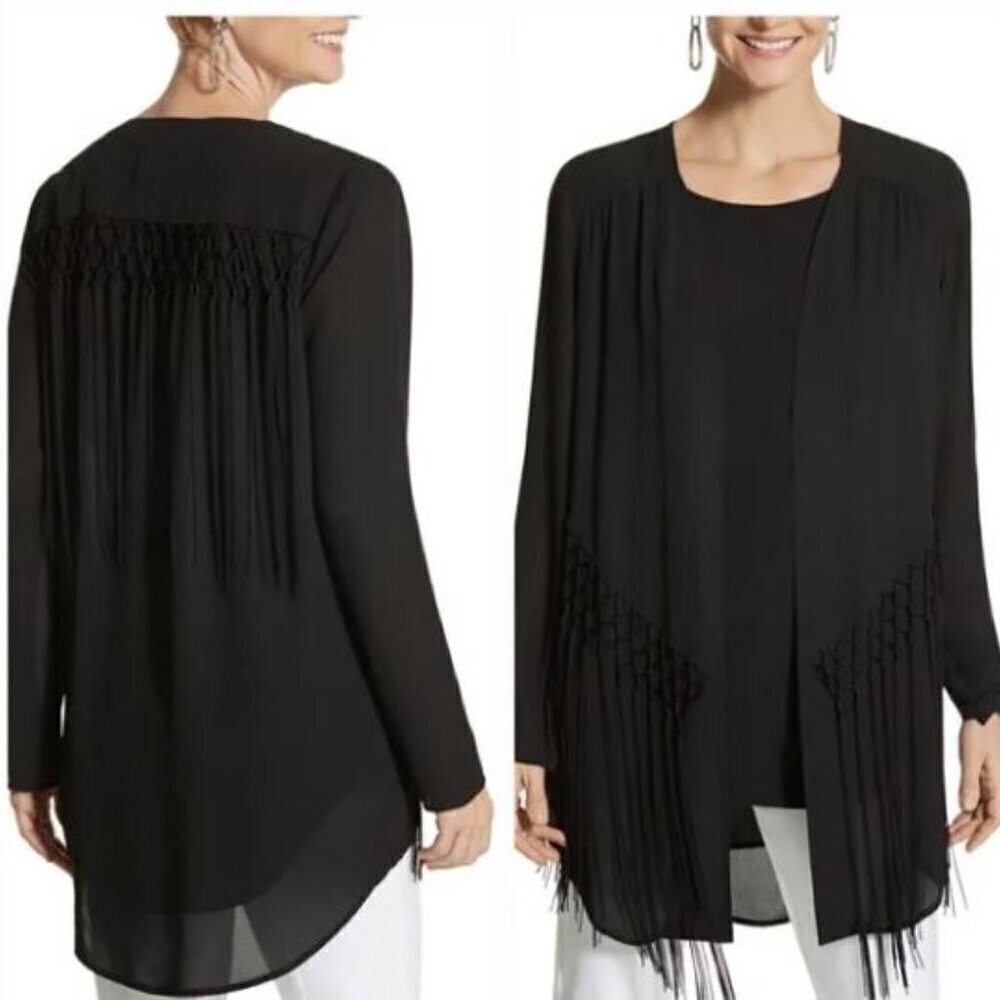 Chico's black semi sheer fringes kimono Size S - Picture 1 of 8